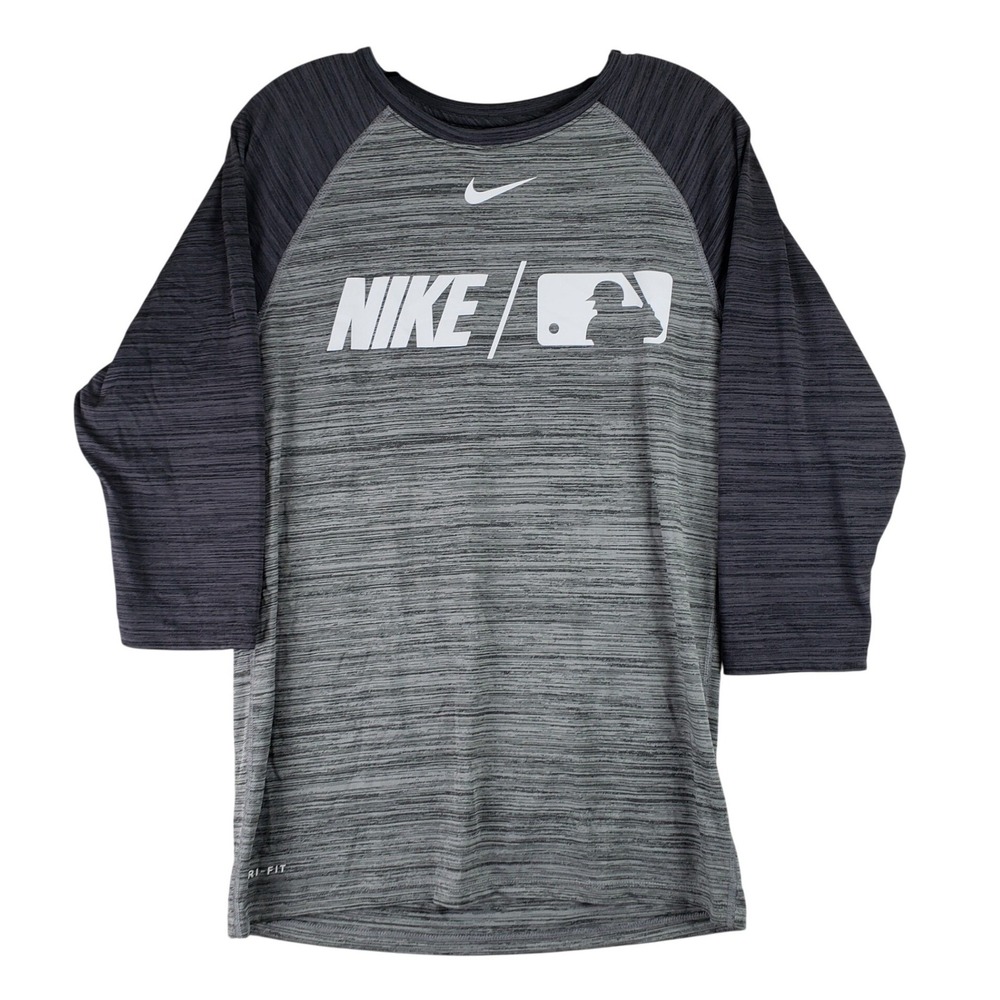 Nike MLB Dri-FIT 3/4 Sleeve Shirt Mens‎ Small Grey Heathered Baseball Training